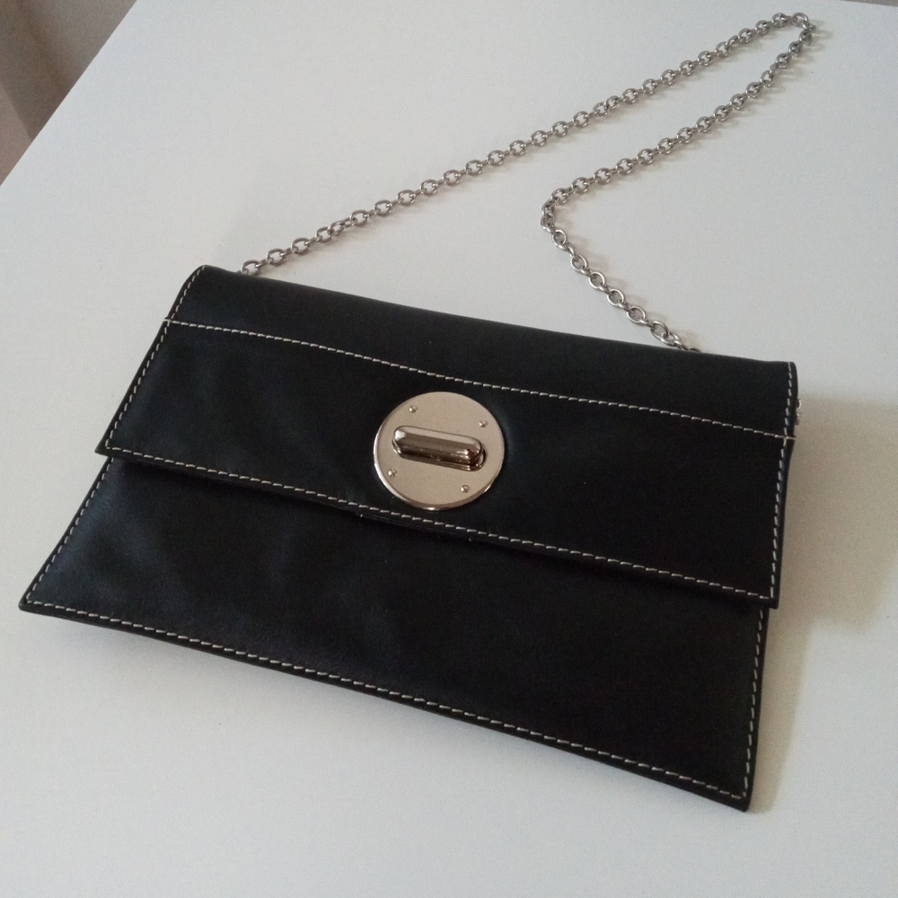 🖤 ili New York | Clutch, Shoulder Bag | Genuine Leather | Black with Stitching